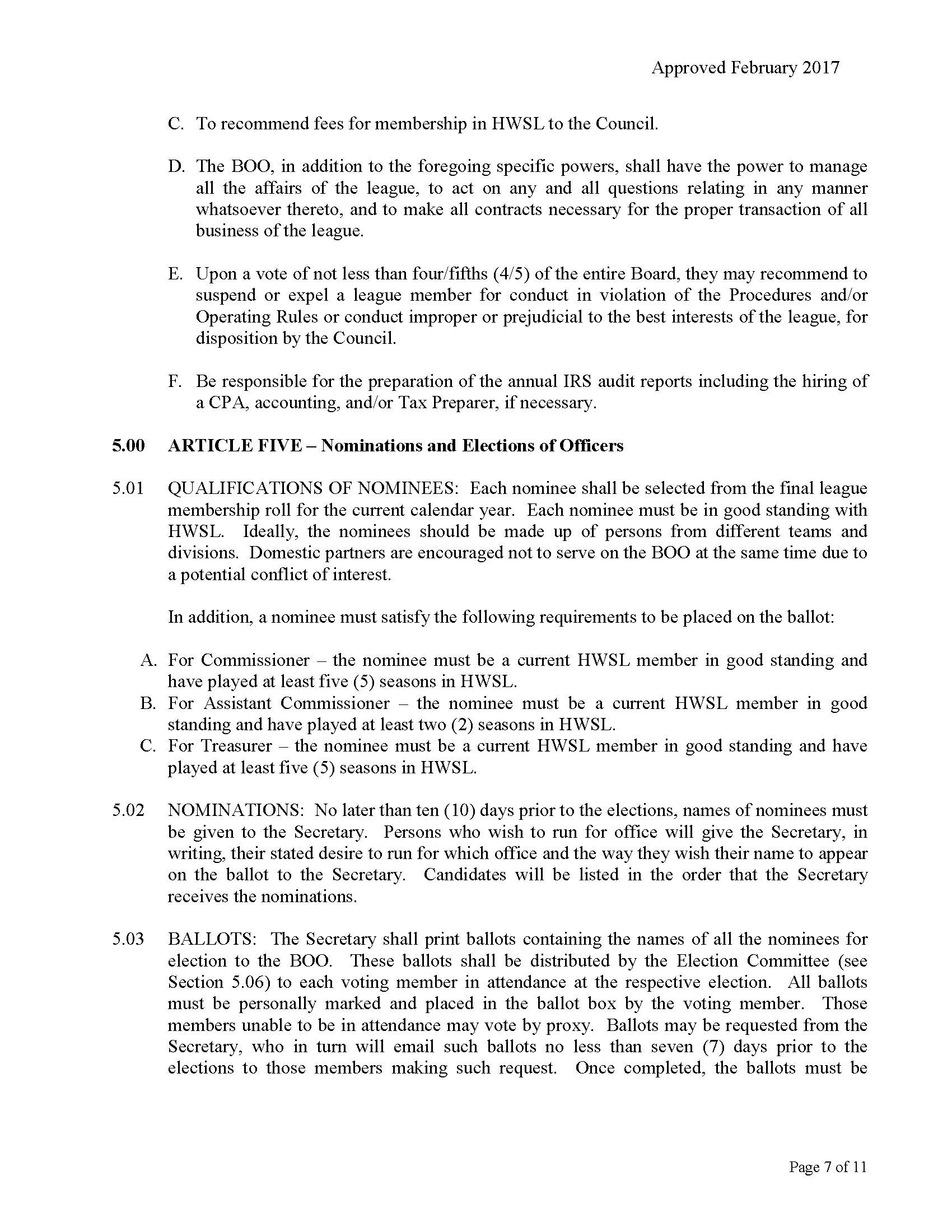 Procedures Houston Women's Softball League