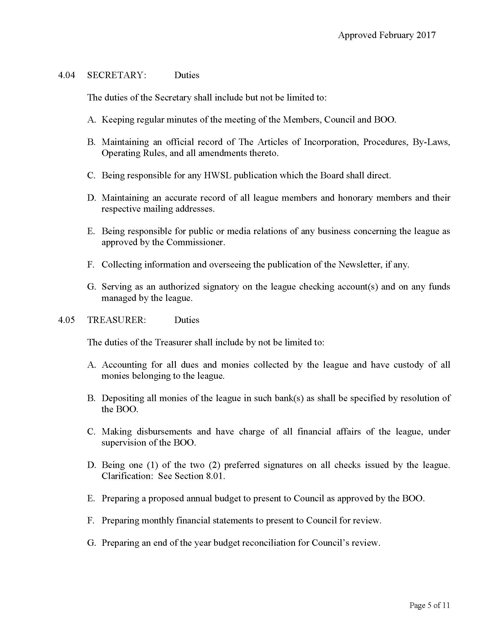 Procedures Houston Women's Softball League