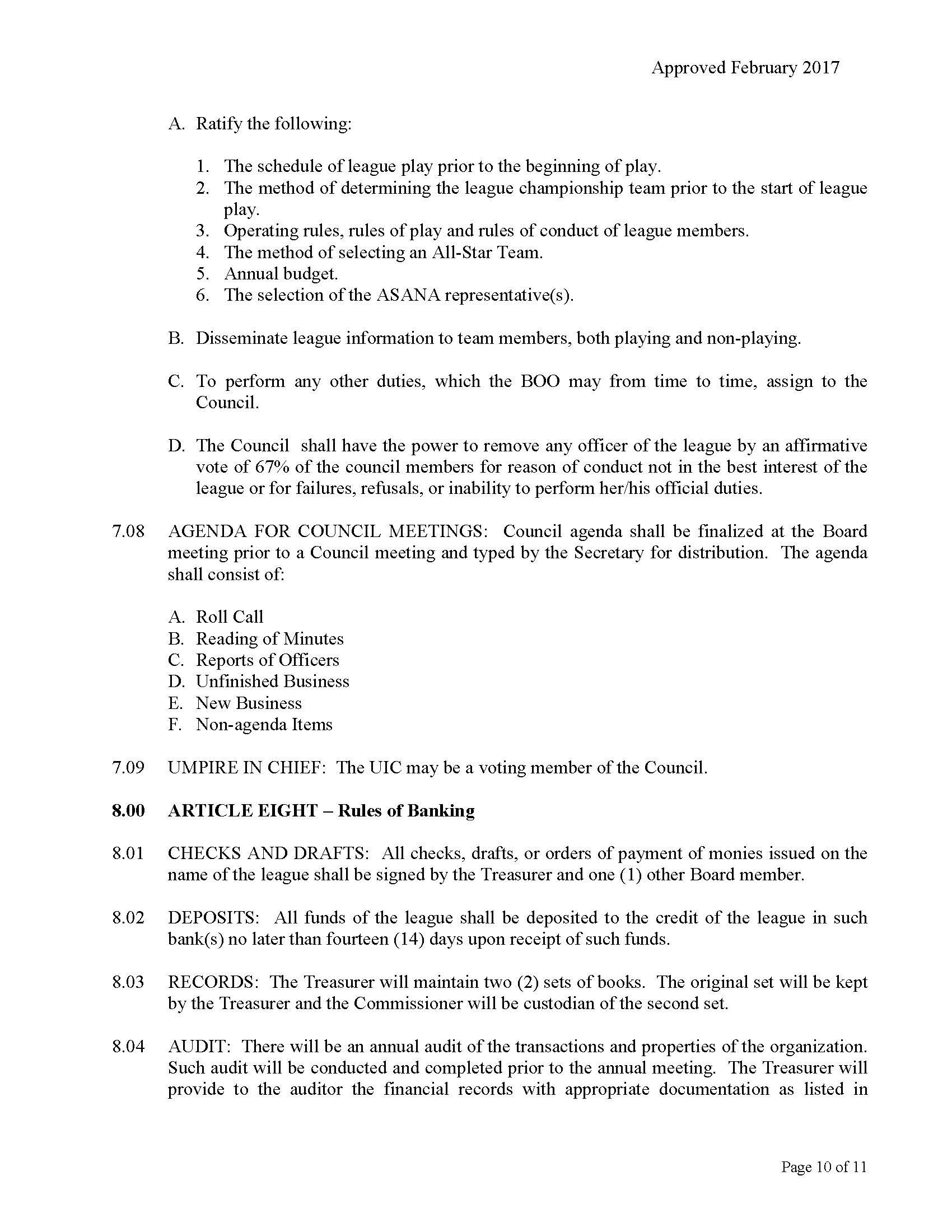 Procedures Houston Women's Softball League