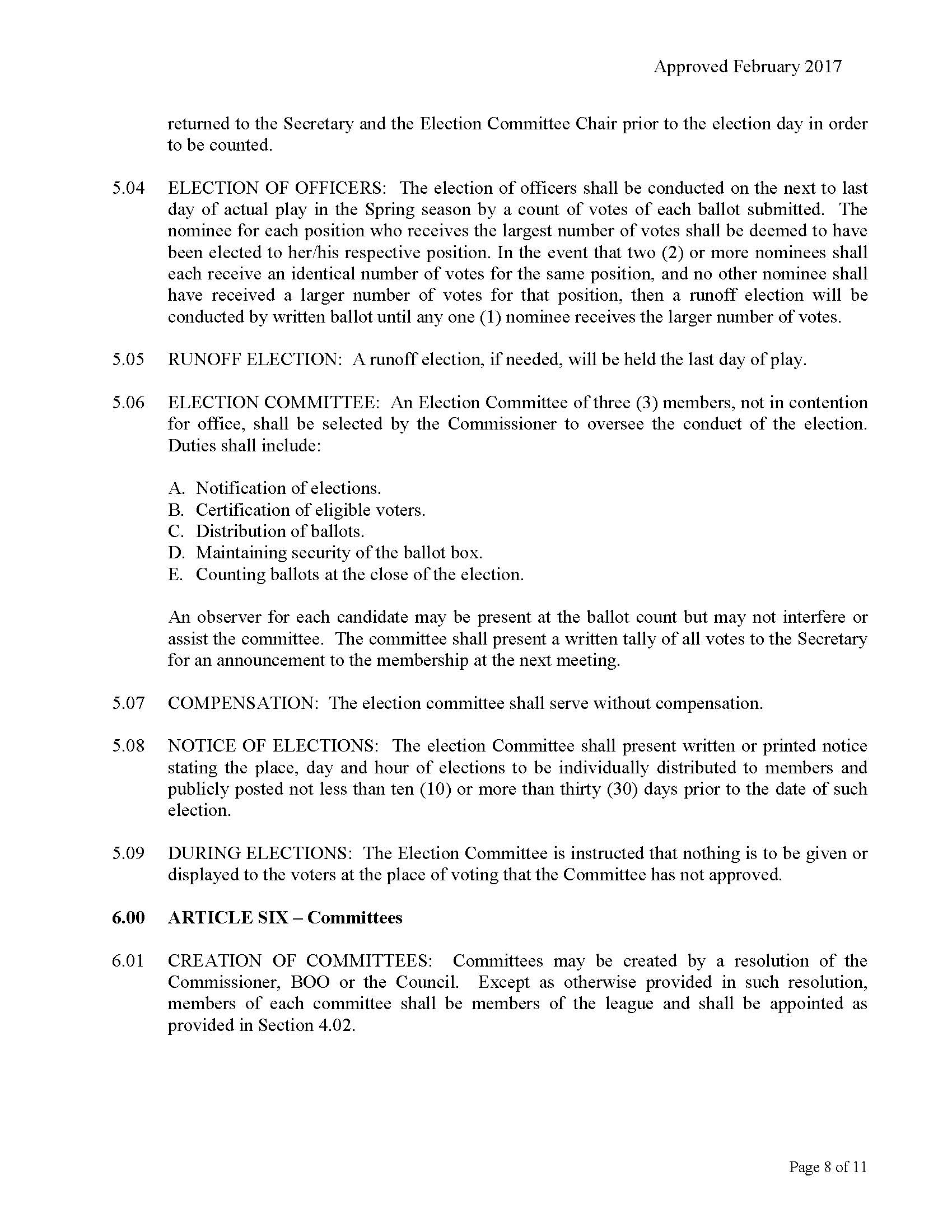 Procedures Houston Women's Softball League