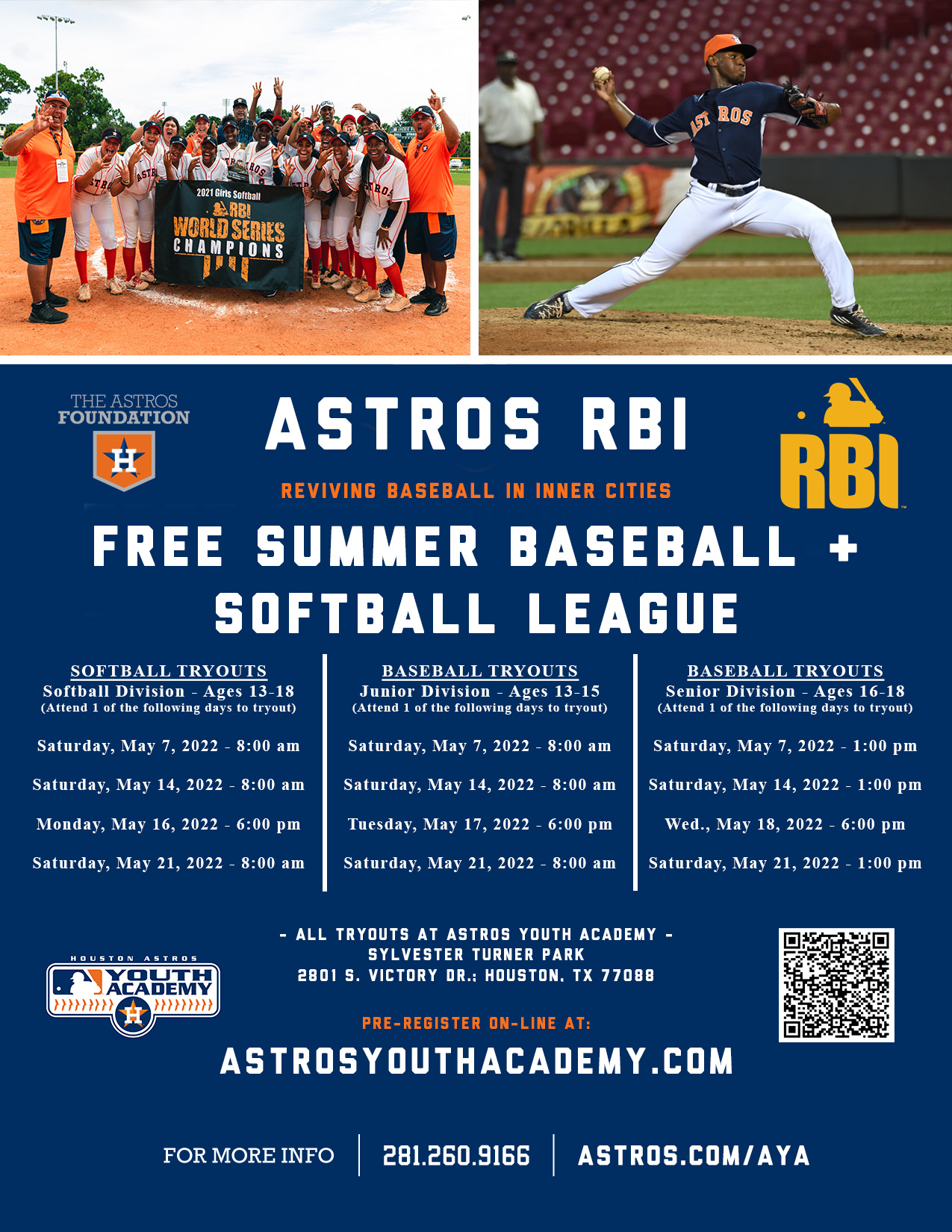 2022 Astros RBI Summer Baseball/Softball League At Sylvester Turner Park  (Ages 13-18) : Houston Astros Youth Academy (AYA)
