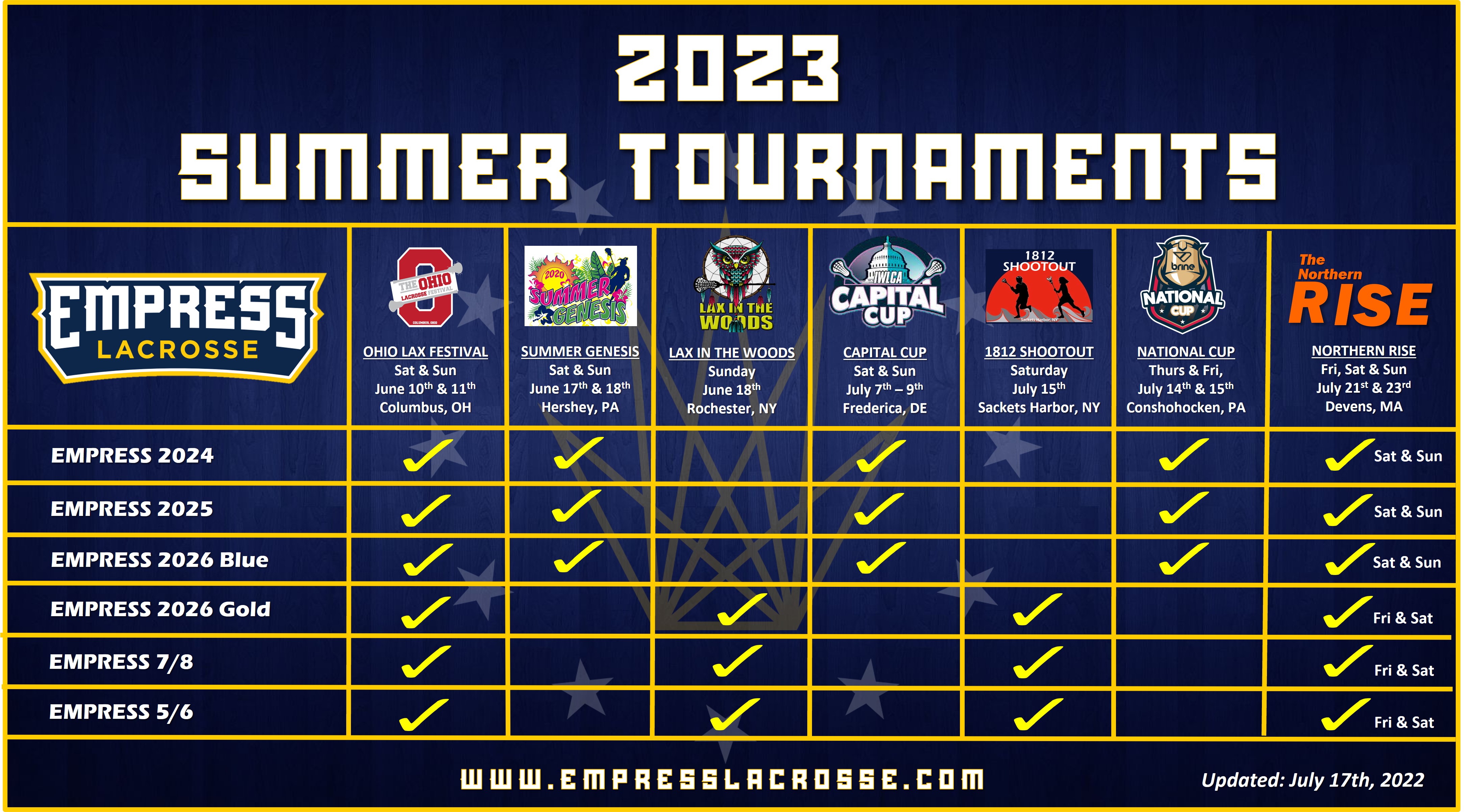 2023 Travel Tournaments Empress Lacrosse