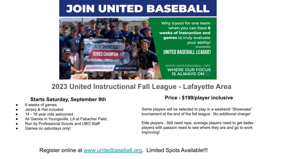 2023 United Baseball Lafayette Fall League Ages 1419U United