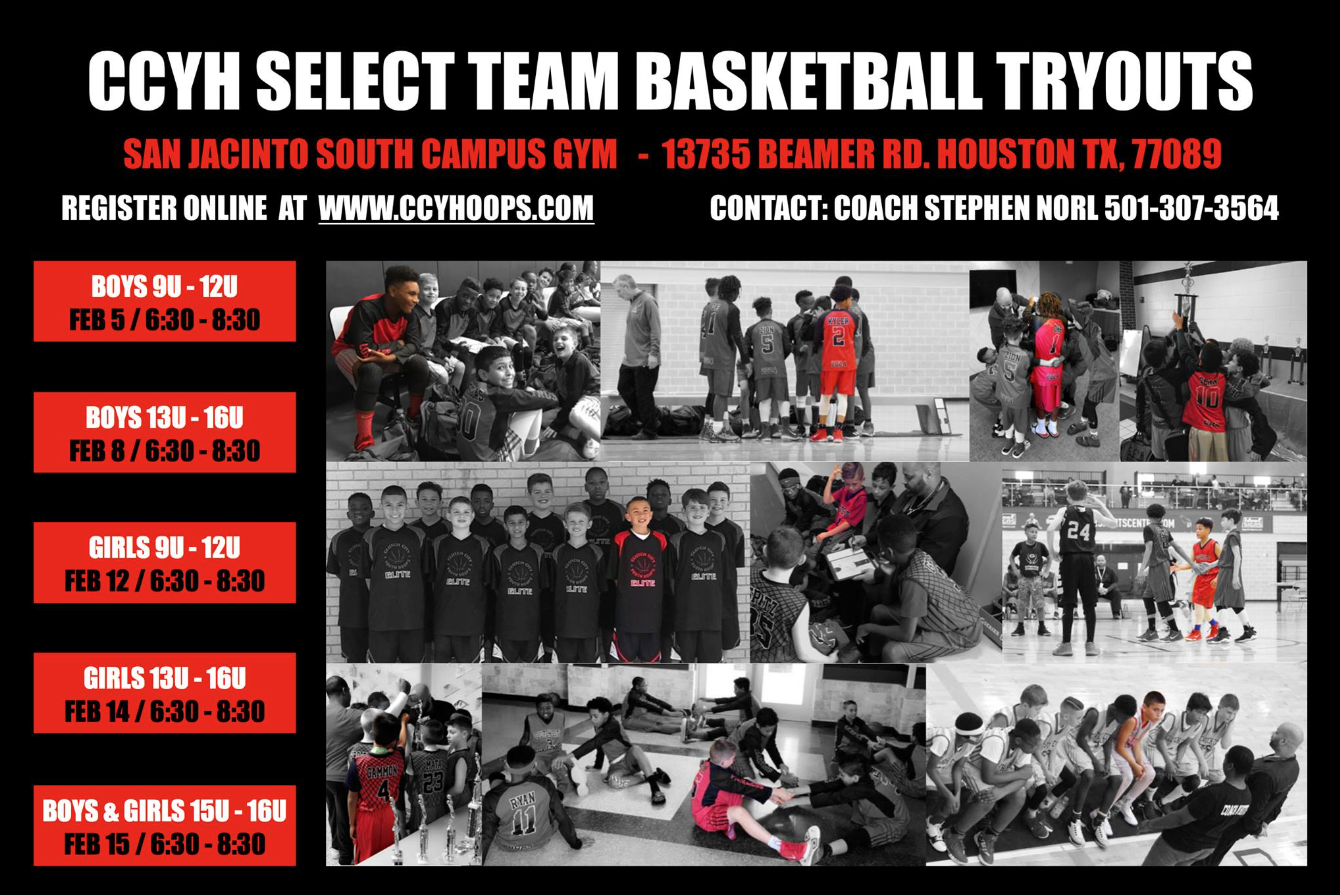 2019 CCYH Elite Basketball Tryouts 9U18U Boys & Girls Clutch City