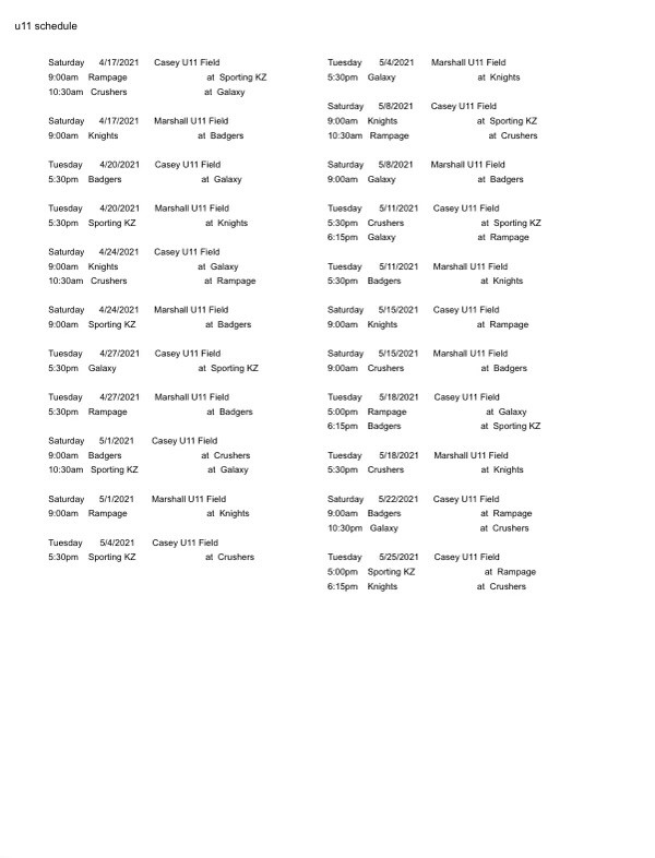 Schedule Marshall Area Soccer Kids
