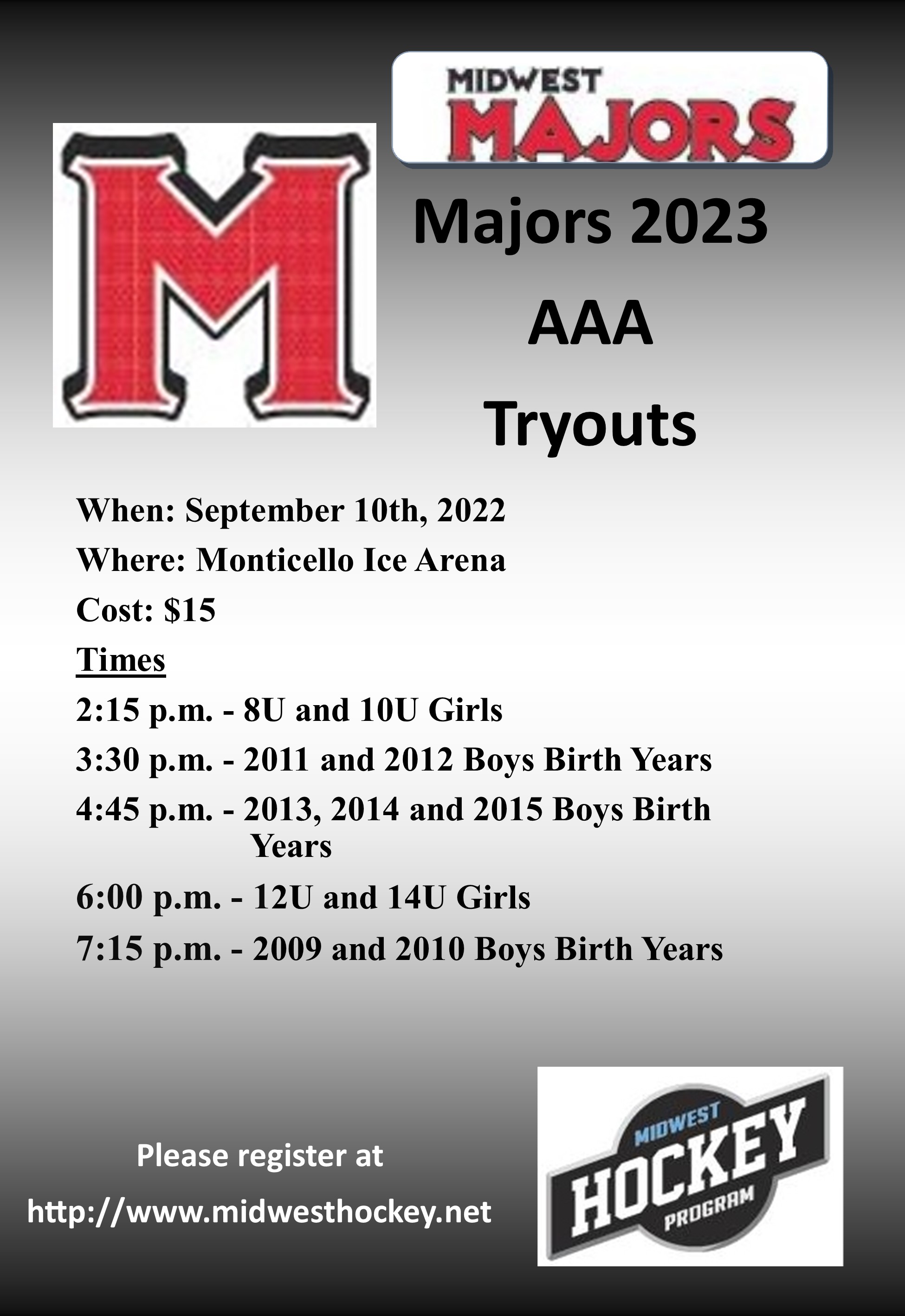 Majors 2023 AAA Tryouts Midwest Majors