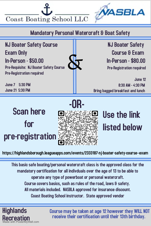 NJ Boater Safety Course & Exam Highlands Community Center and Recreation