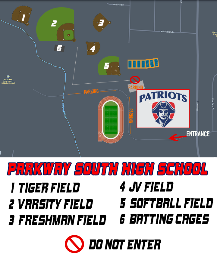 Location details for MOParkway South High School Rawlings Tigers