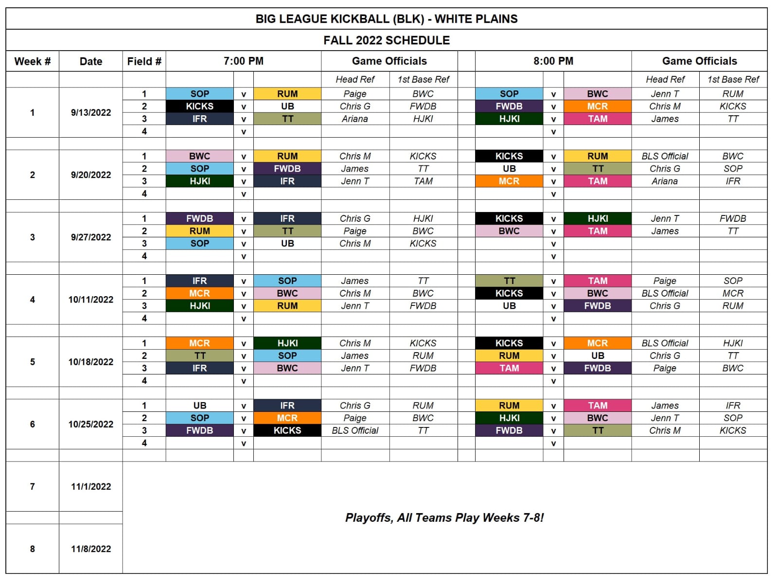 2022 Fall White Plains Kickball (Tues) : Big League Kickball 2022 Fall White Plains Kickball (Tues) : Big League Kickball