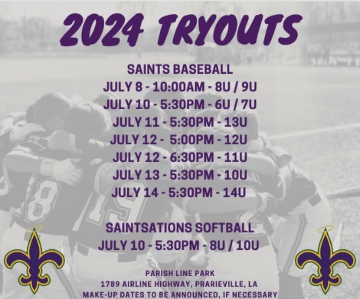 2023 2024 Saints Tryouts Saints Youth Baseball