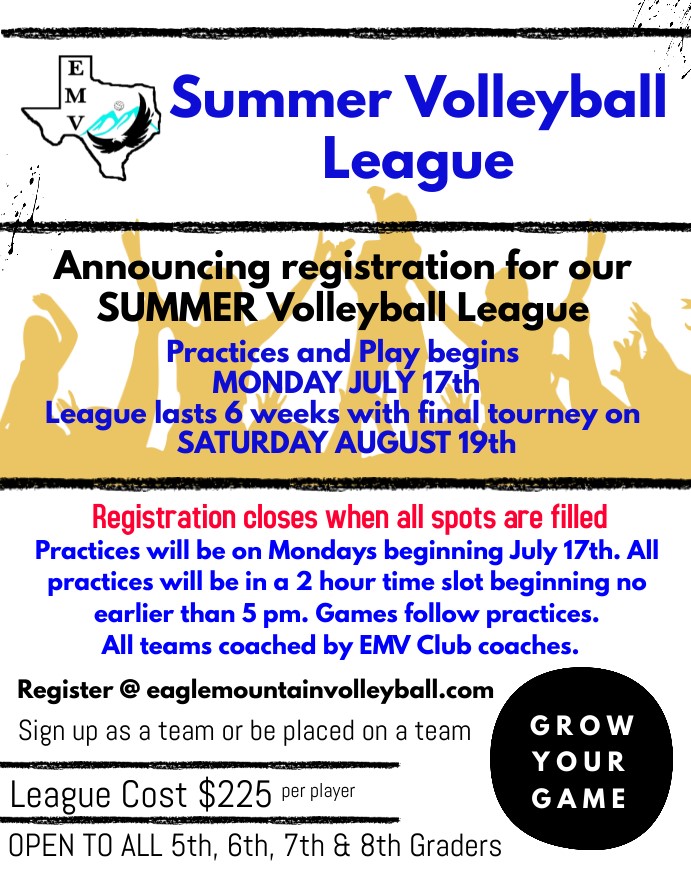 Summer Volleyball League 5th8th Grades Eagle Mountain Volleyball