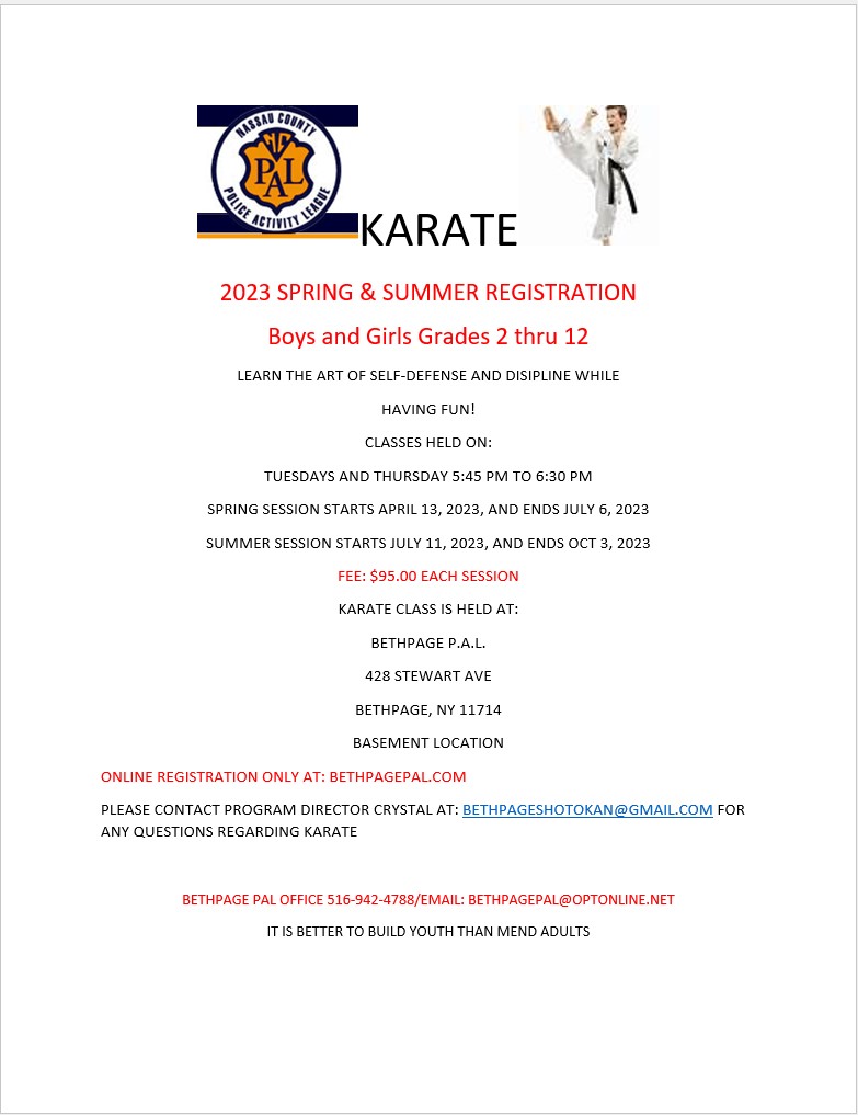 2023 SPRING & SUMMER KARATE NCPAL Bethpage Unit