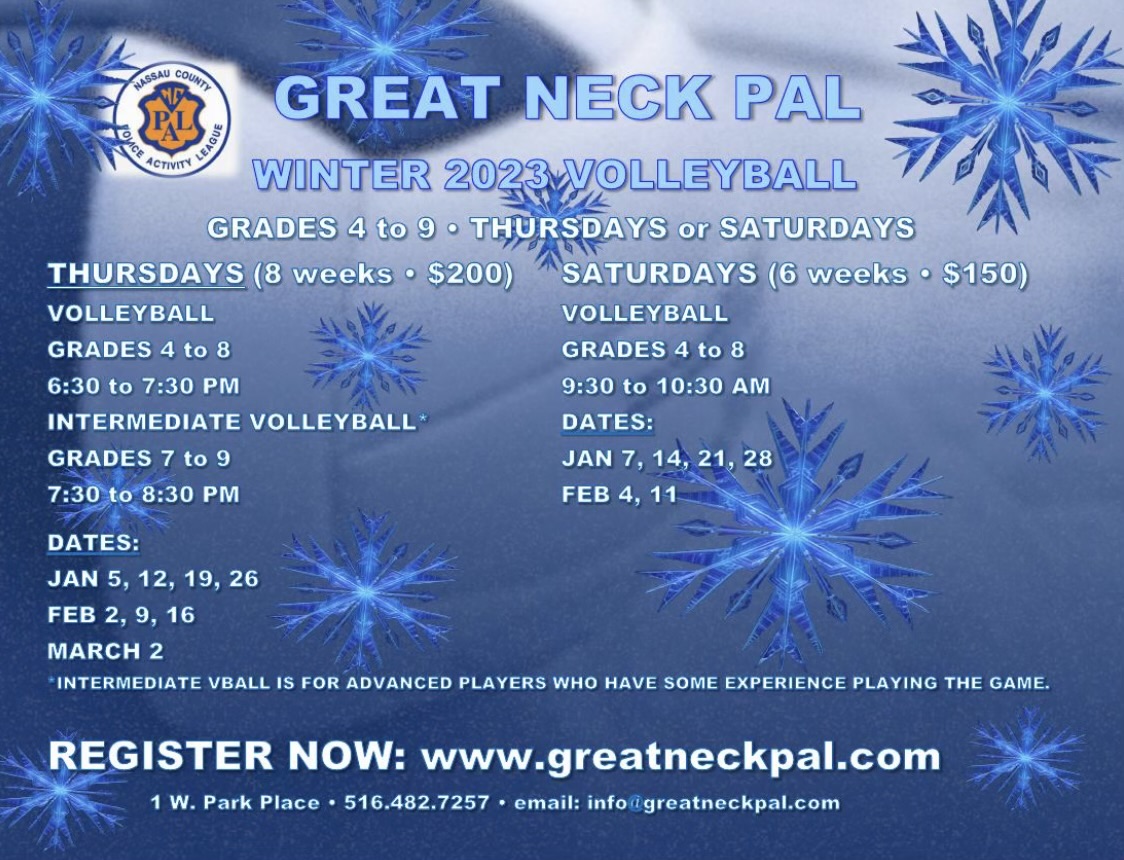 2023 WINTER VOLLEYBALL (Group 2) GRADES 4th to 9th NCPAL Great Neck Unit