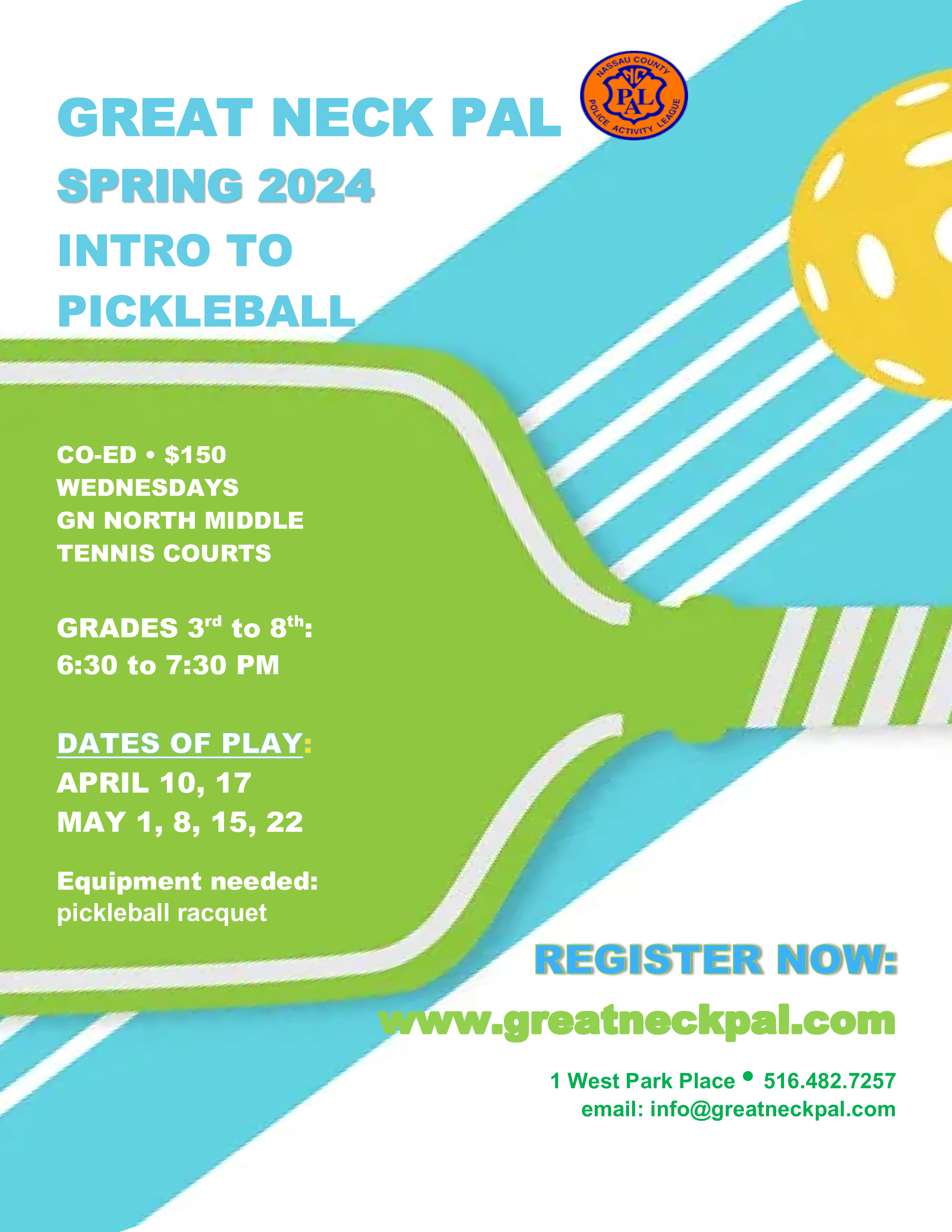 2024 SPRING INTRO TO PICKLEBALL NCPAL Great Neck Unit