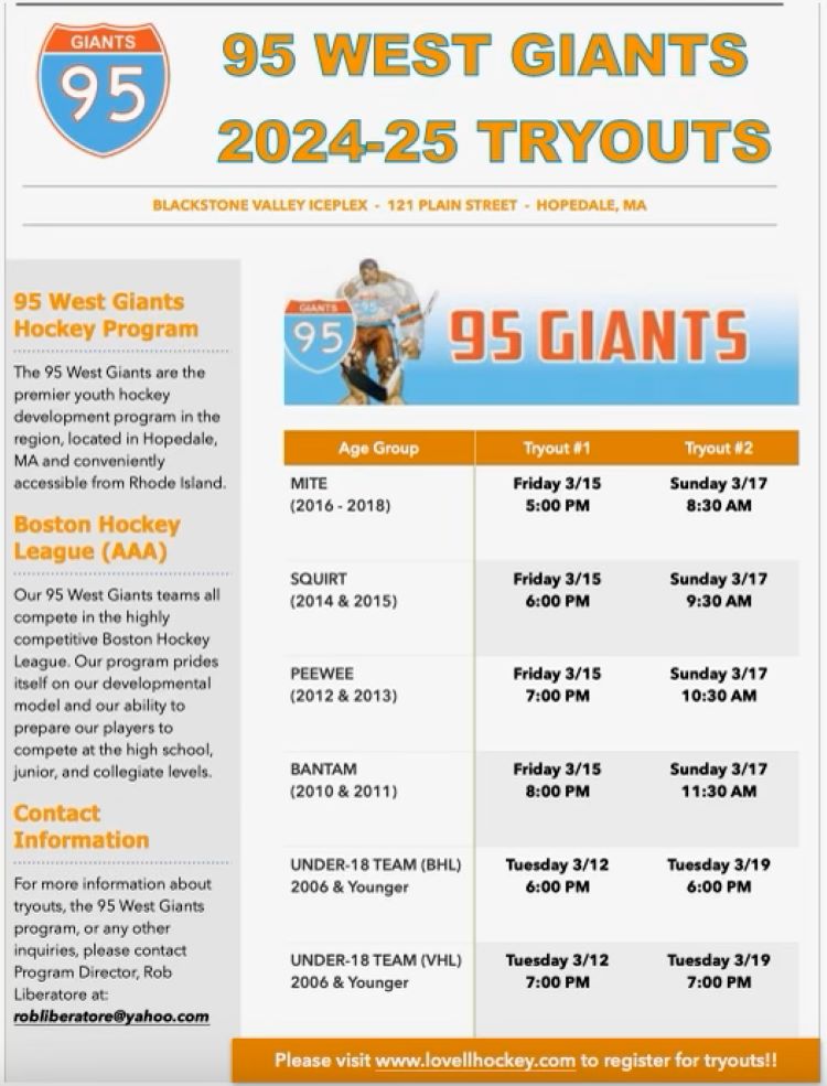 2024-2025 95 GIANTS TRYOUT REGISTRATION : 95 Giants