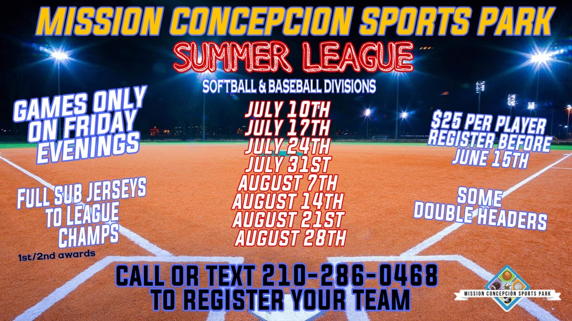 Mission Concepcion Summer League 2020 (Fridays) 4u 14u Divisions
