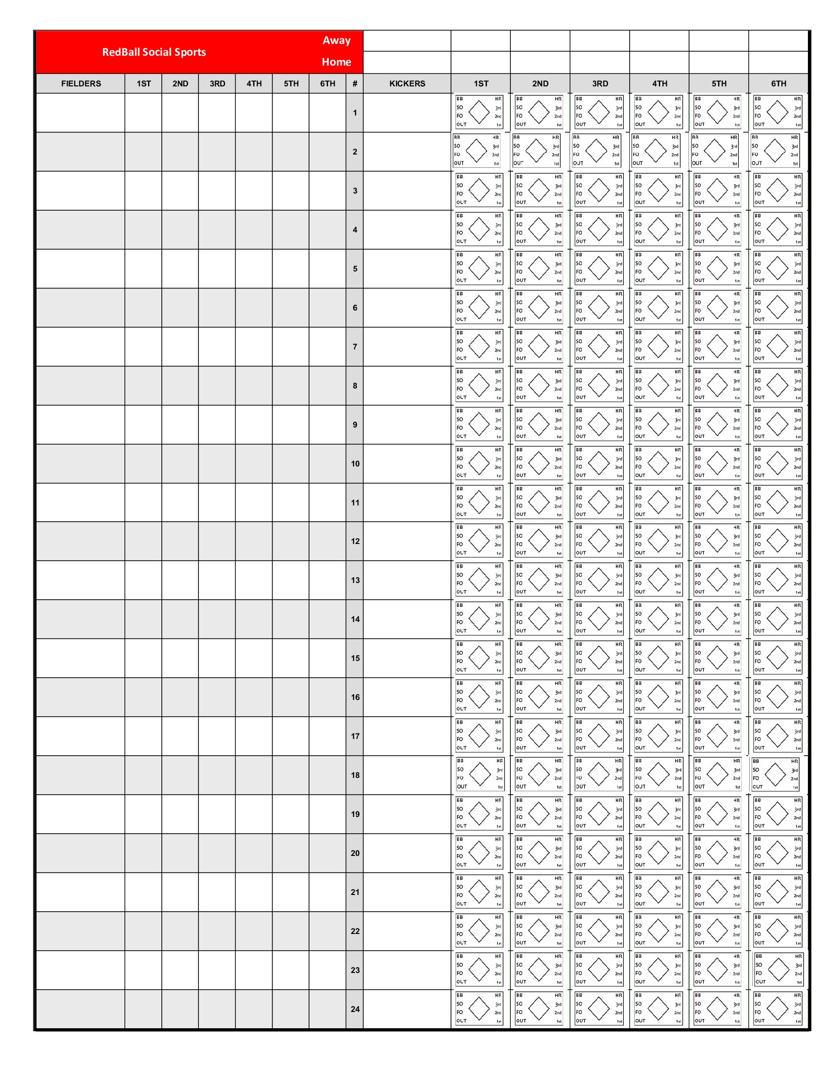 Kickball Field Positions Sheet