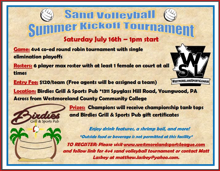 4v4 Sand Volleyball Summer Kickoff Tournament : Westmoreland Sports League