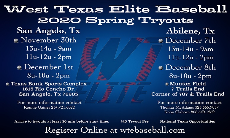 2020 West Texas Elite Spring Tryouts - San Angelo (Youth 8u-14u)